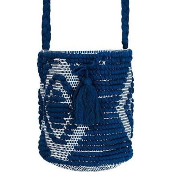 Guadalupe Mochila Crochet Bucket Bag with Tassel Detail Blue - Picture 1 of 11